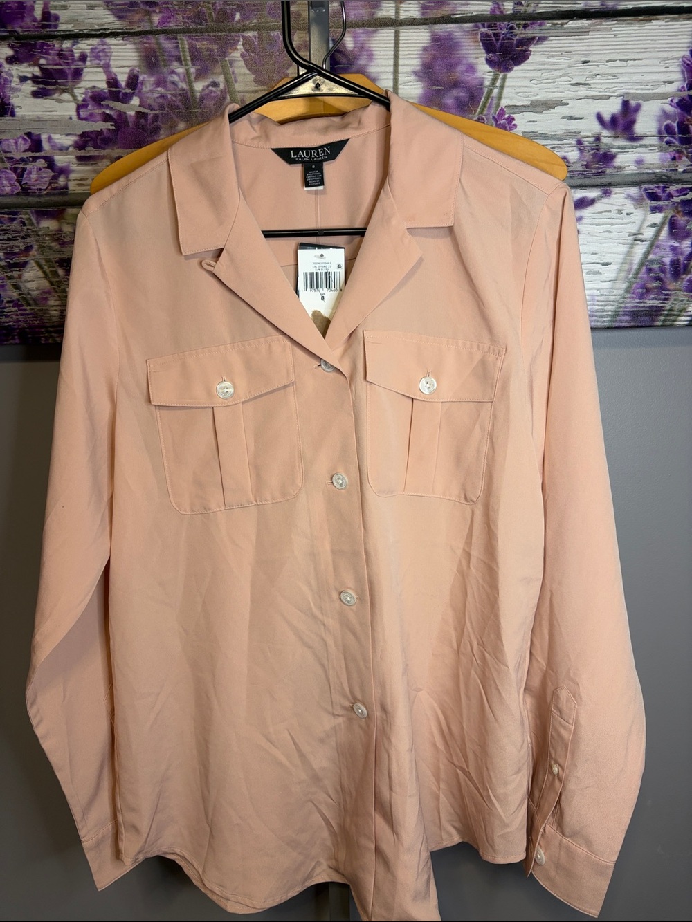 Lauren Ralph Lauren Pink/Peach  Utility Button-Up Shirt NWT Size 8